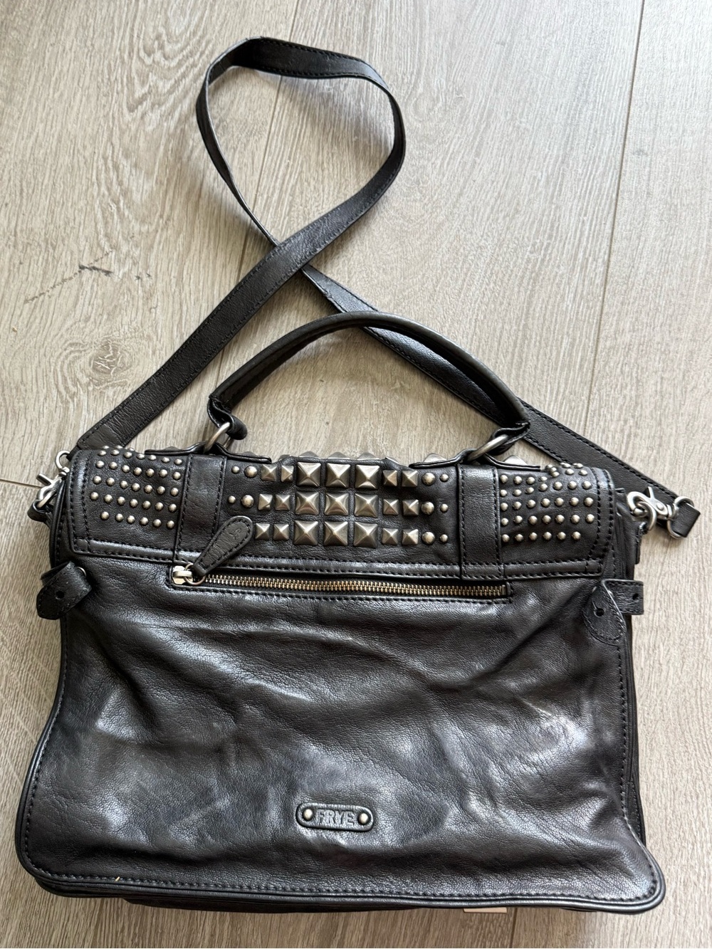 Frye Cameron Large Studded Satchel in black leather - Picture 2 of 13